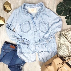 Bella Dahl Blue Chambray Button Down Tencel Top